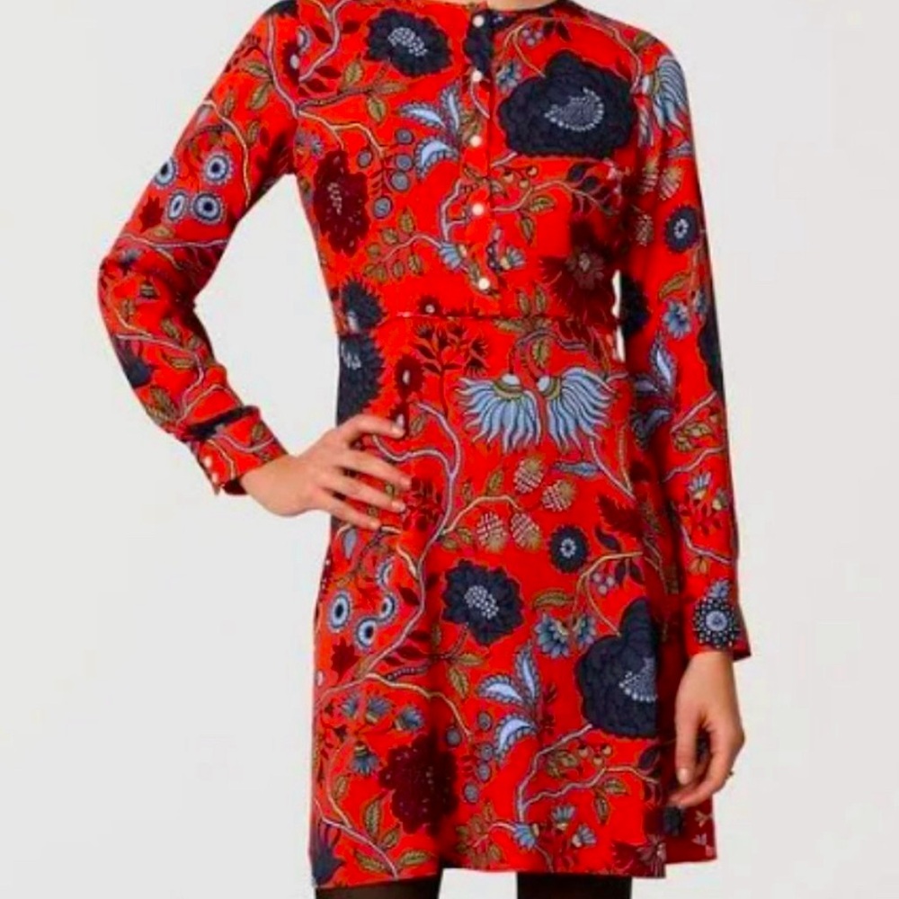 LIKE NEW! Ann Taylor Loft Primavera Tamale Red Floral Long Sleeve Dress 2